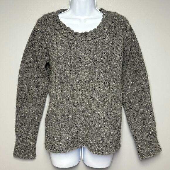 Aran Sweater Market Made in Ireland Cableknit Fisherman Wool Cashmere Women Sz M - Picture 1 of 7